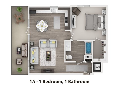Floor plan for 1 bed, 1 bath, 731 sqft